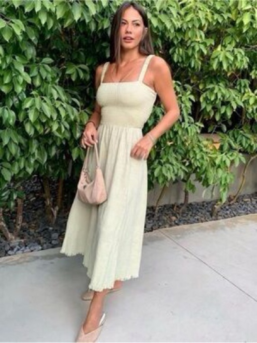 Zara Square-Neck Midi Dress in Light Green